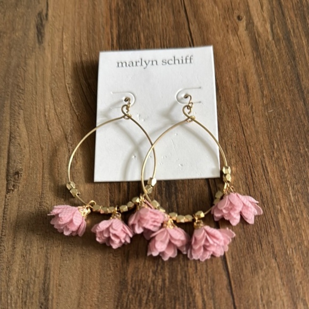 Marlyn Schiff Pink Floral Hoop Earrings